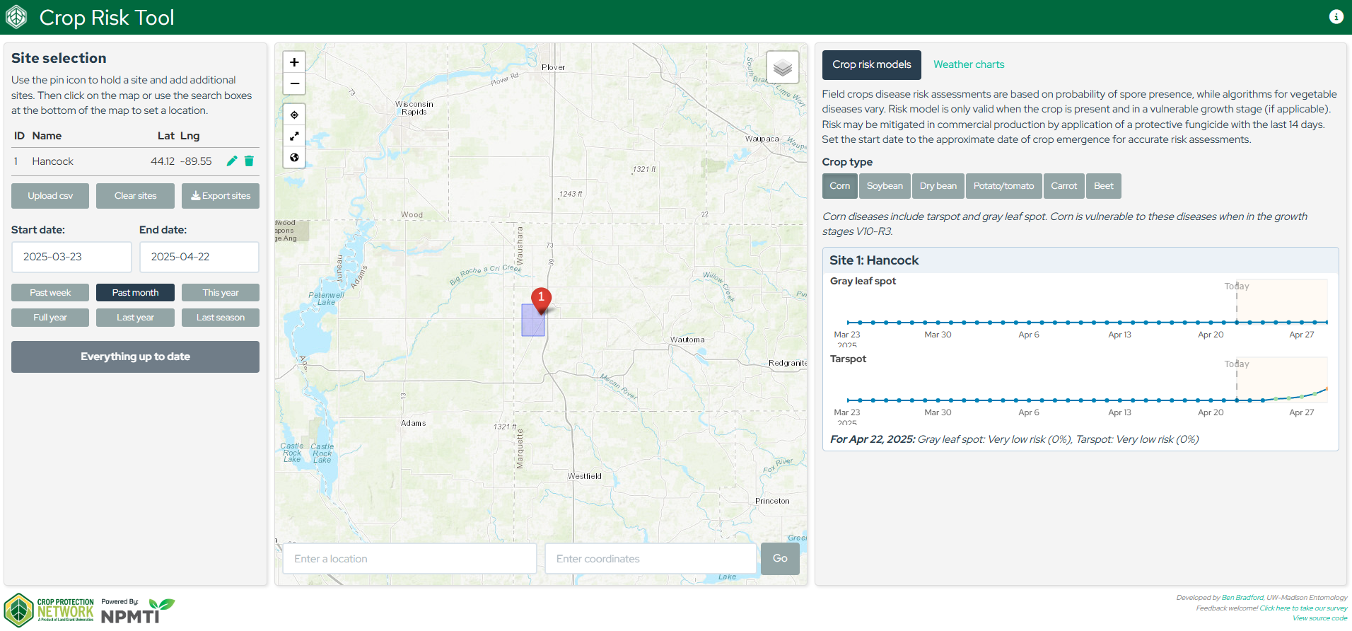 crop risk tool screenshot