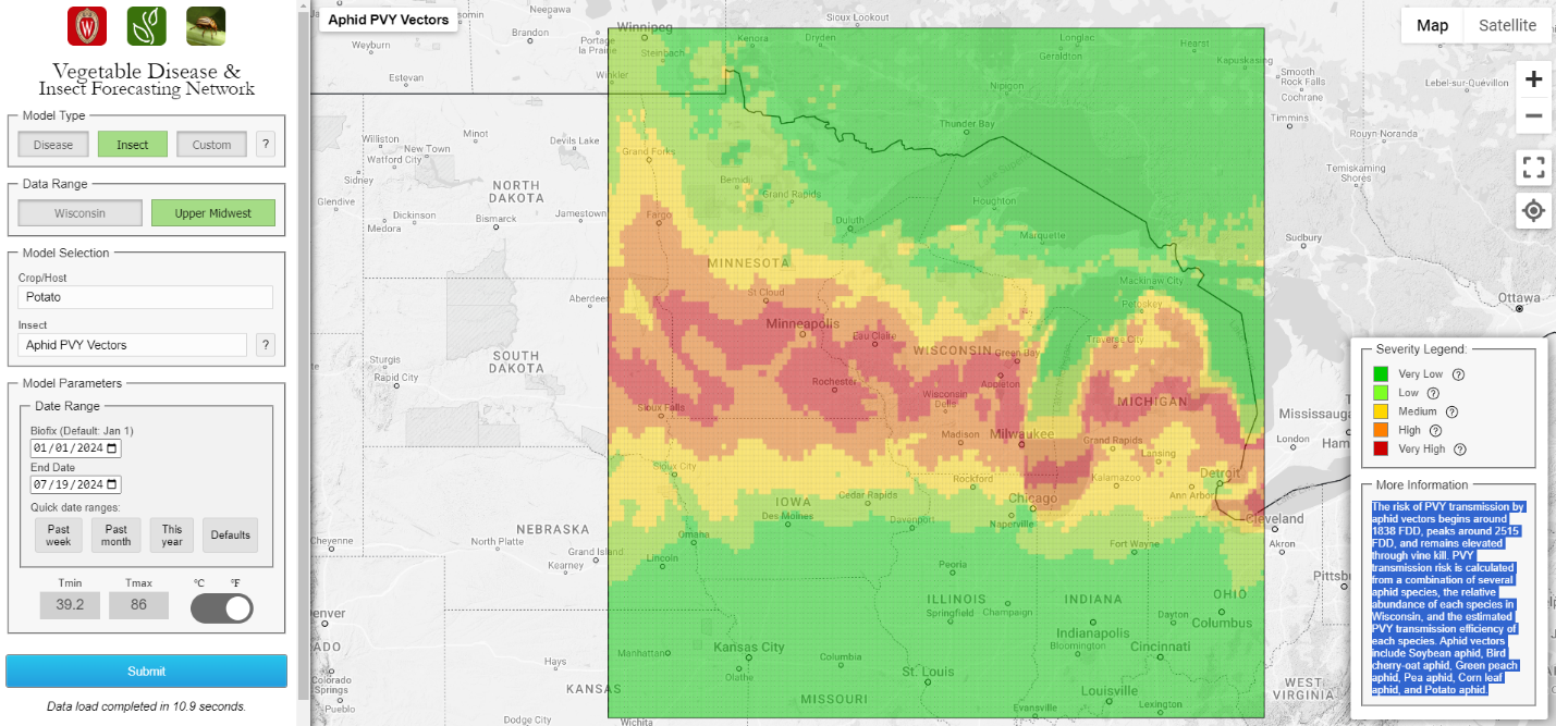 map of PVY-transmitting aphids
